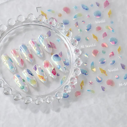 Adhesive Nail Art Stickers Shiny Shell Conch Embossed Sticker Decals M109