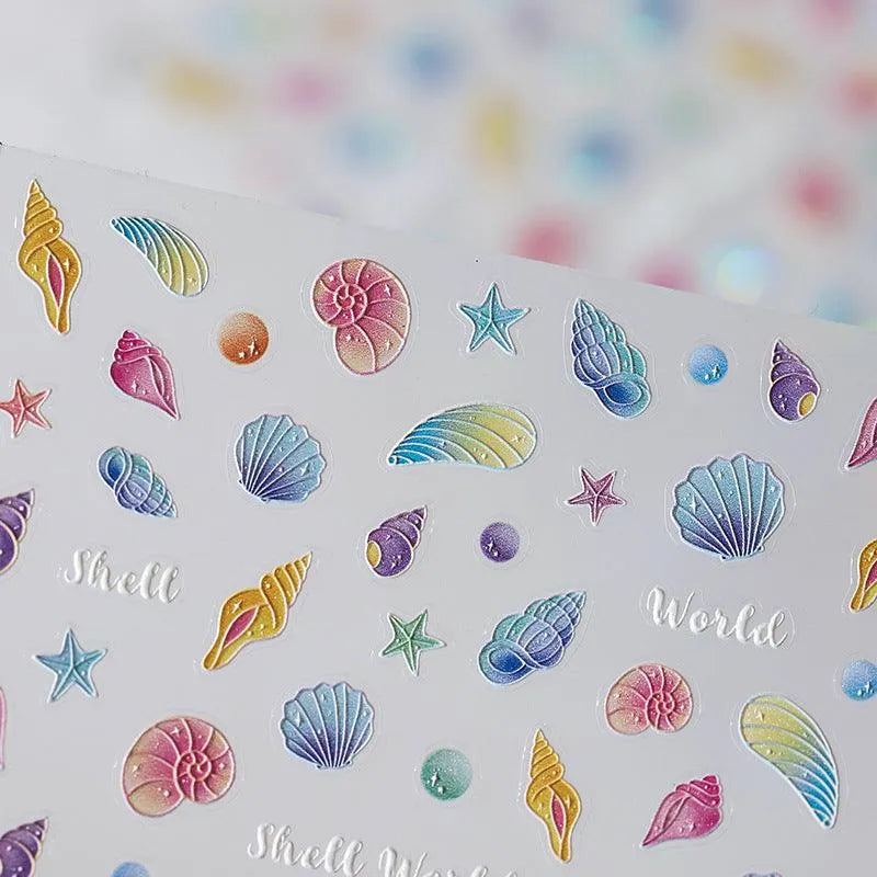 Adhesive Nail Art Stickers Shiny Shell Conch Embossed Sticker Decals M109