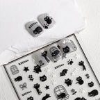 Adorable Kitten Nail Art Stickers Adhesive Embossed Black Cat Paw Sticker Decals Decoration TS3685