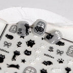 Adorable Kitten Nail Art Stickers Adhesive Embossed Black Cat Paw Sticker Decals Decoration TS3685