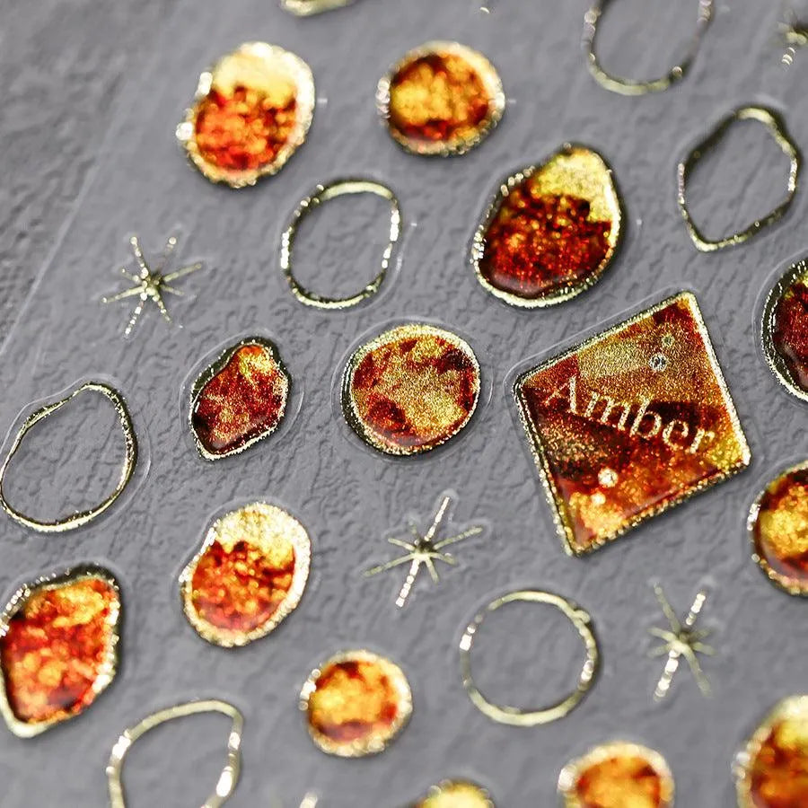 Amber Print Nail Art Stickers Tortoiseshell Amber Design Adhesive Sticker Decals M186