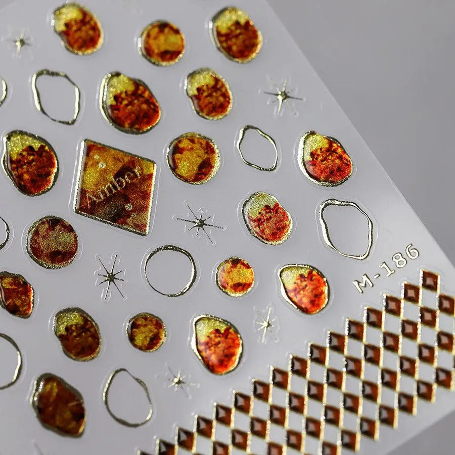 Amber Print Nail Art Stickers Tortoiseshell Amber Design Adhesive Sticker Decals M186