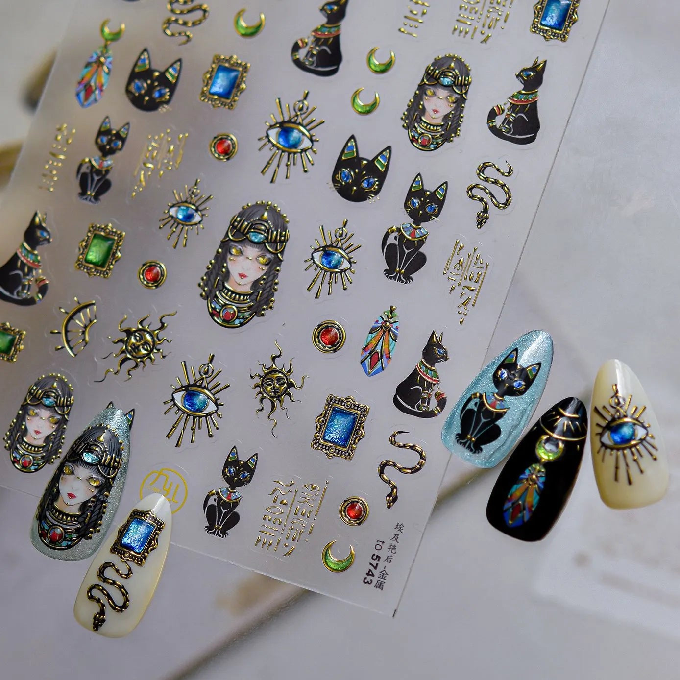 Ancient Egyptian Nail Stickers - Goddess, Cat & Evil Eye Decals 5743