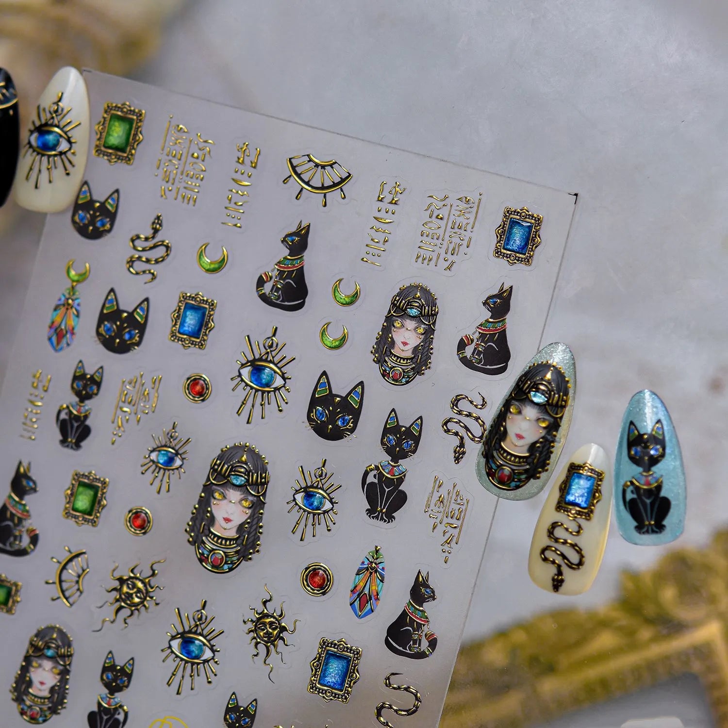 Ancient Egyptian Nail Stickers - Goddess, Cat & Evil Eye Decals 5743