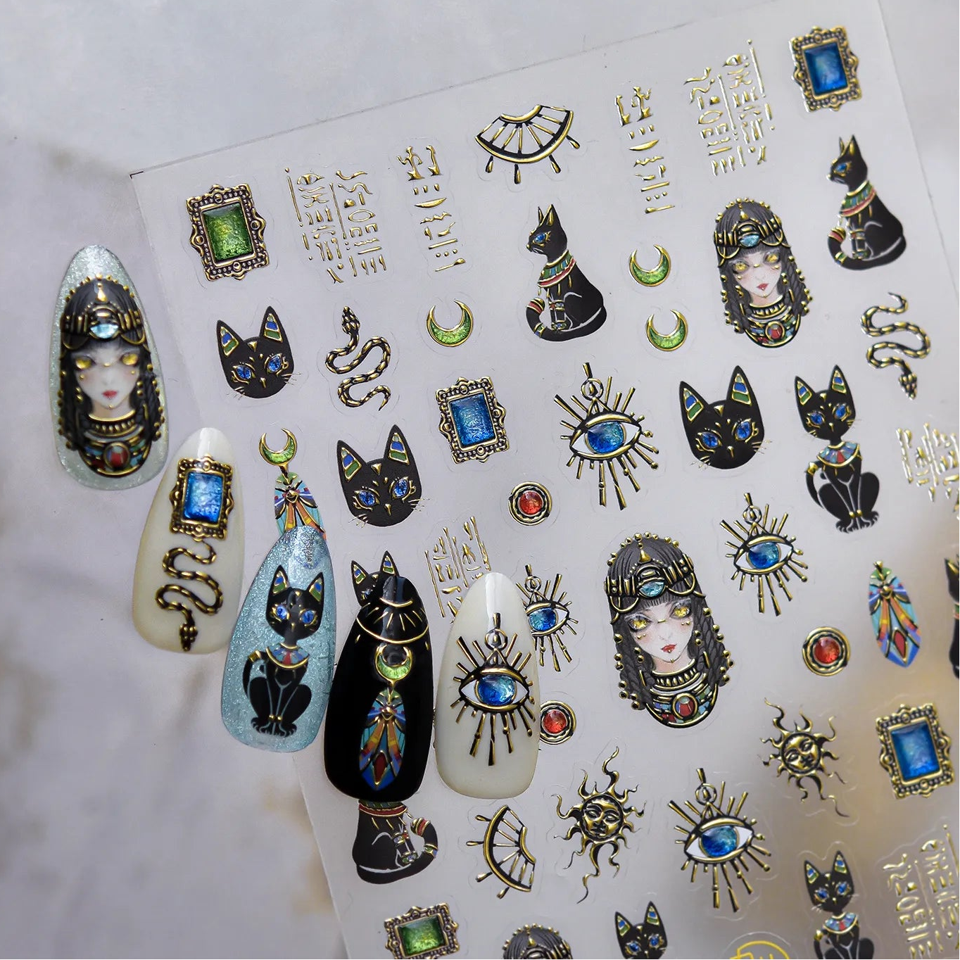 Ancient Egyptian Nail Stickers - Goddess, Cat & Evil Eye Decals 5743