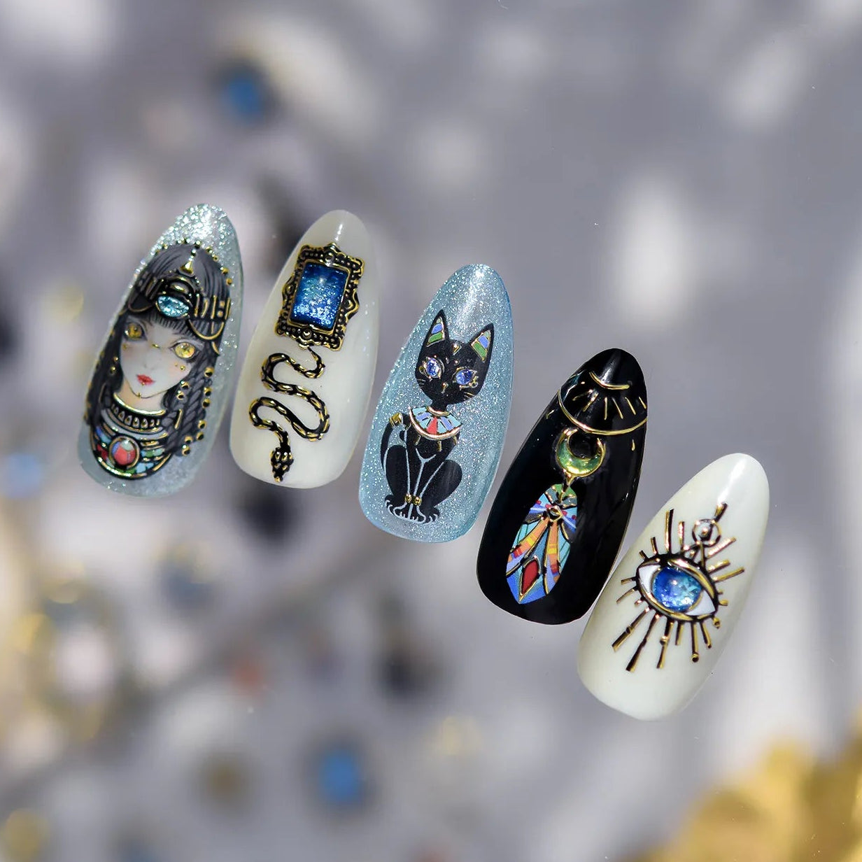 Ancient Egyptian Nail Stickers - Goddess, Cat & Evil Eye Decals 5743