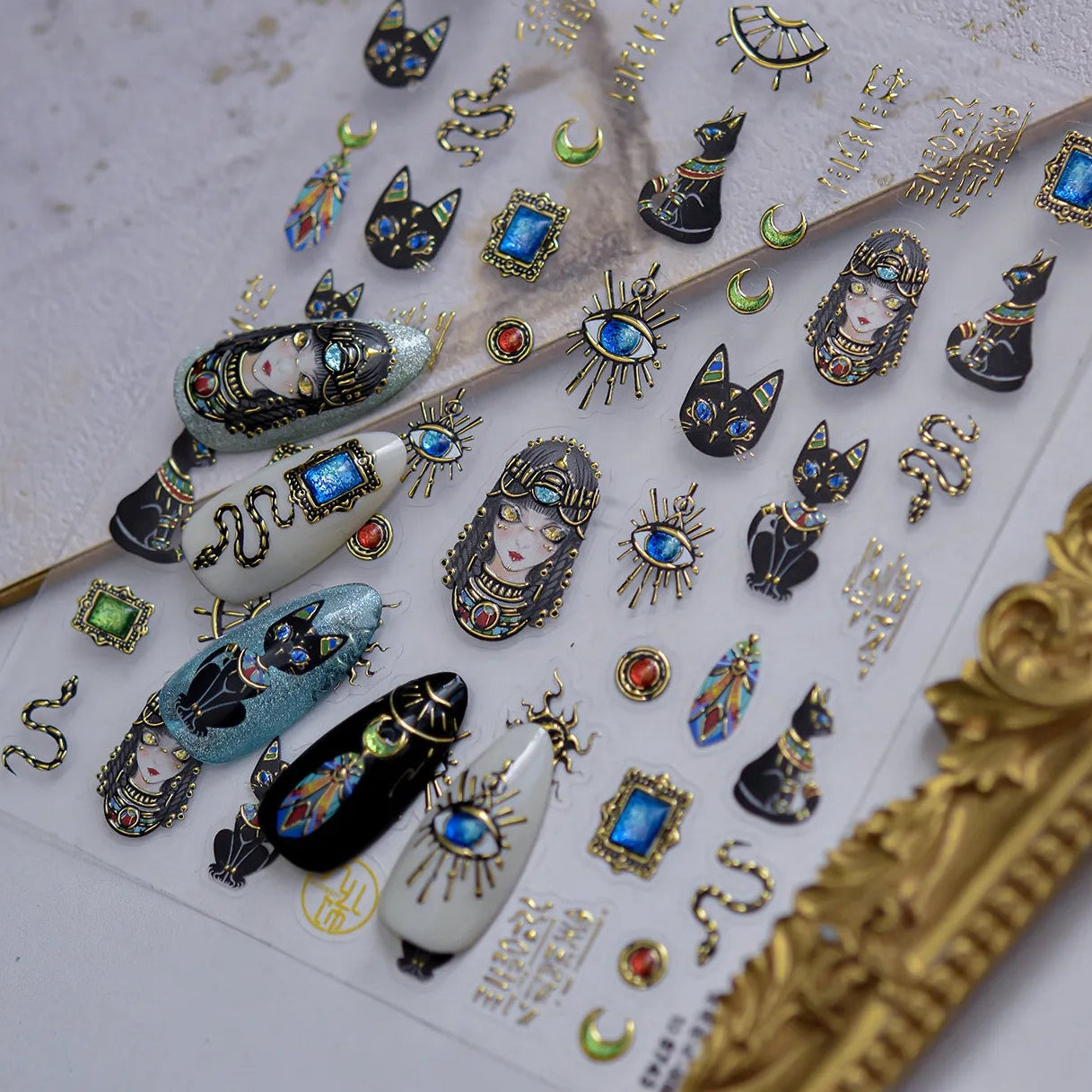 Ancient Egyptian Nail Stickers - Goddess, Cat & Evil Eye Decals 5743