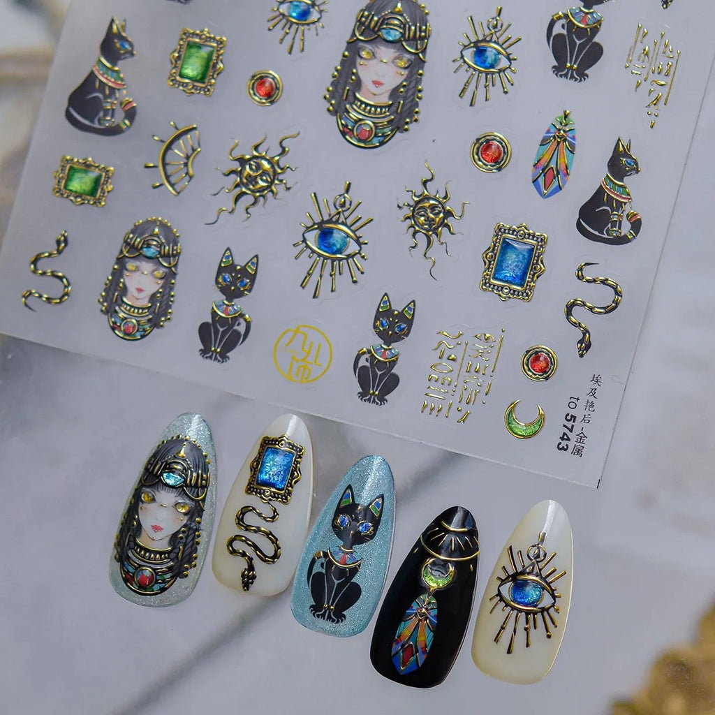 Ancient Egyptian Nail Stickers - Goddess, Cat & Evil Eye Decals 5743