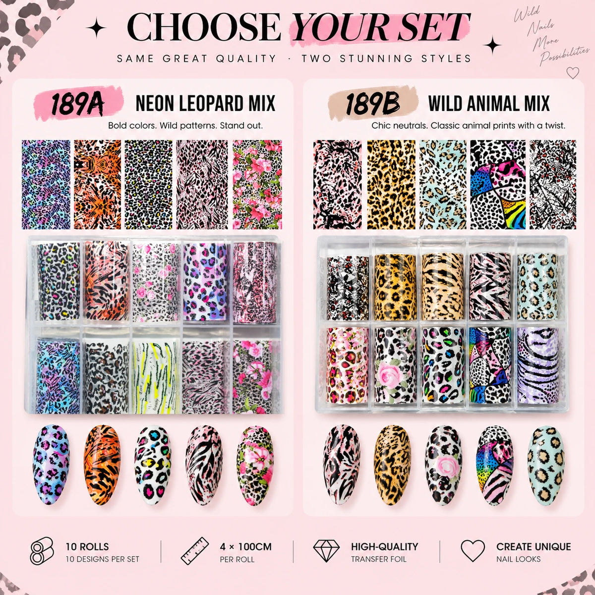 Animal Print Nail Foil Collection – 10 Leopard & Zebra Designs 189