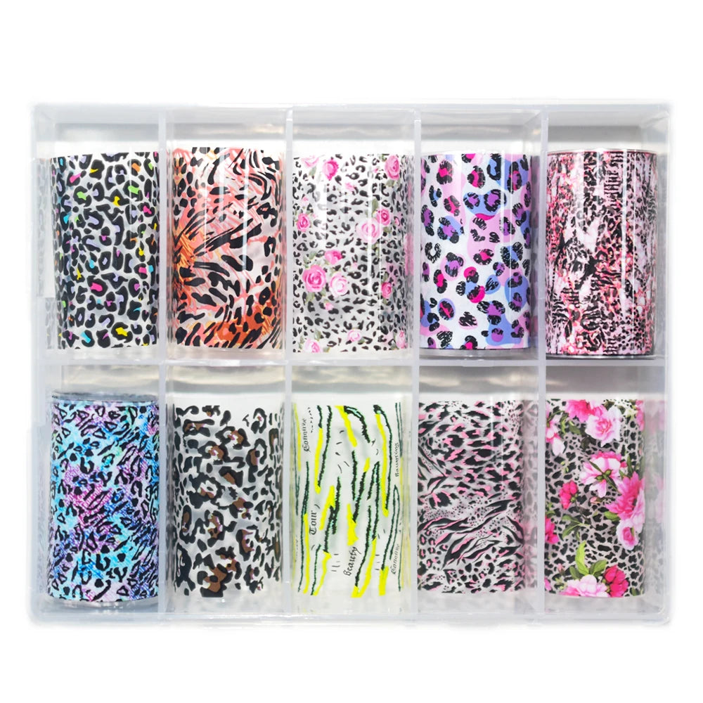 Animal Print Nail Foil Collection – 10 Leopard & Zebra Designs 189