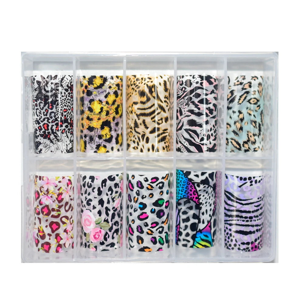 Animal Print Nail Foil Collection – 10 Leopard & Zebra Designs 189