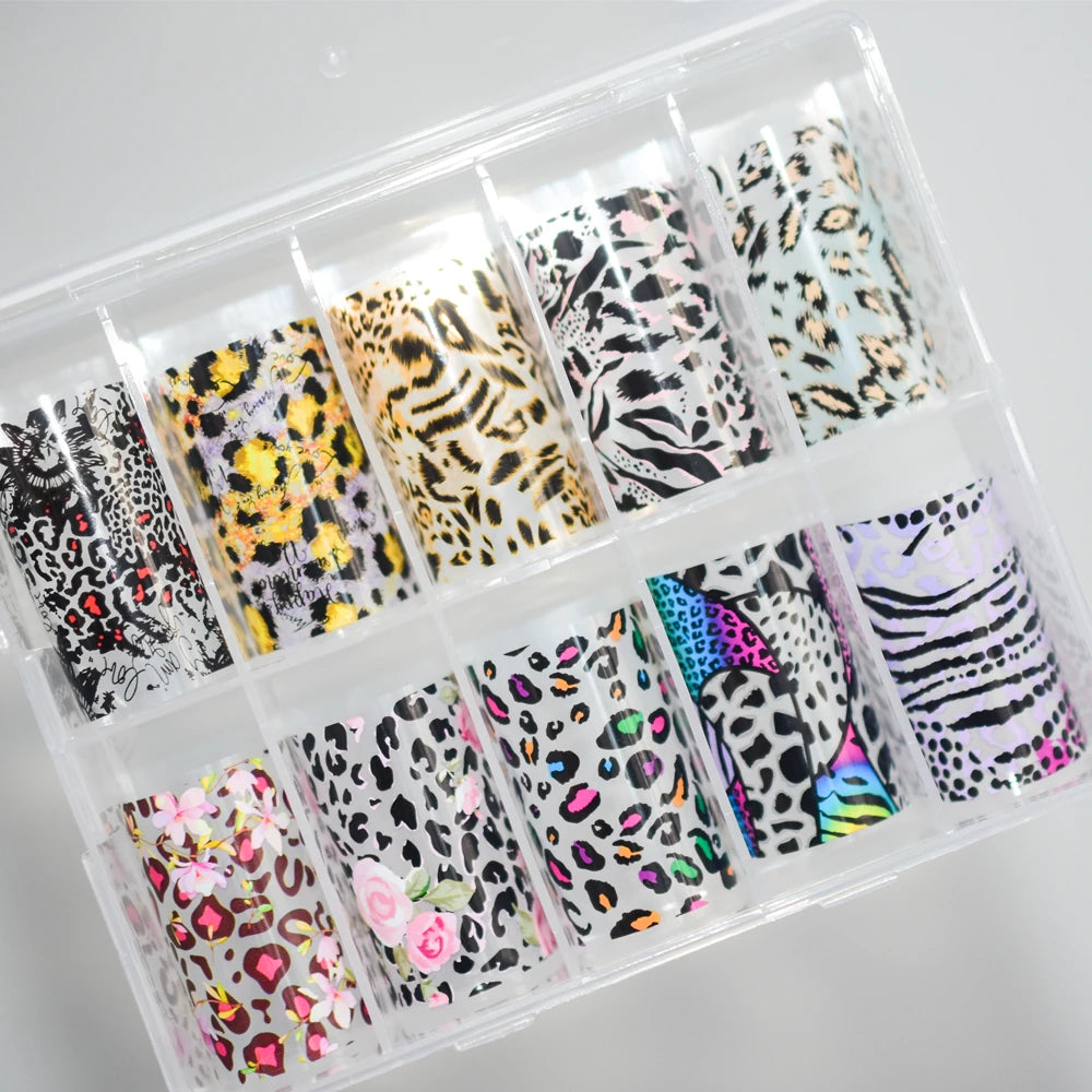 Animal Print Nail Foil Collection – 10 Leopard & Zebra Designs 189