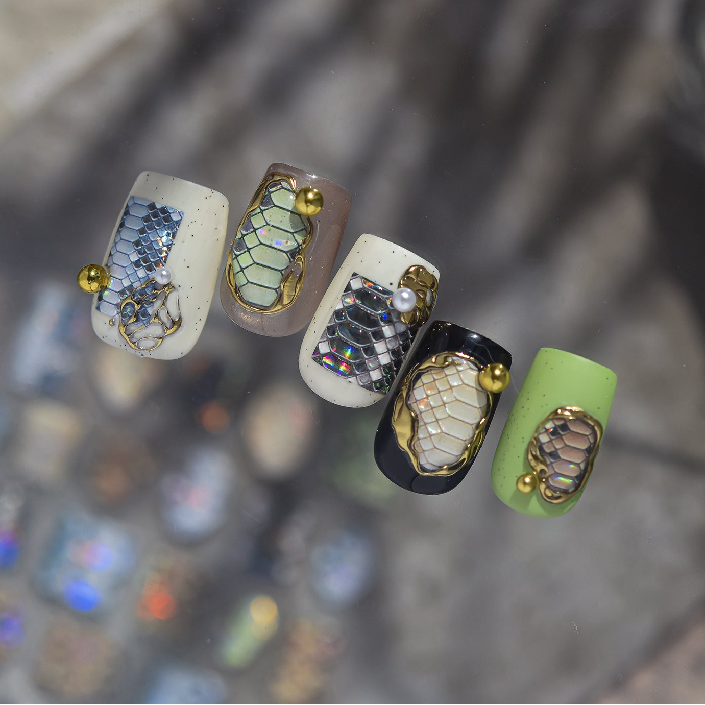 Aurora 3D Snake Print Nail Stickers 1054