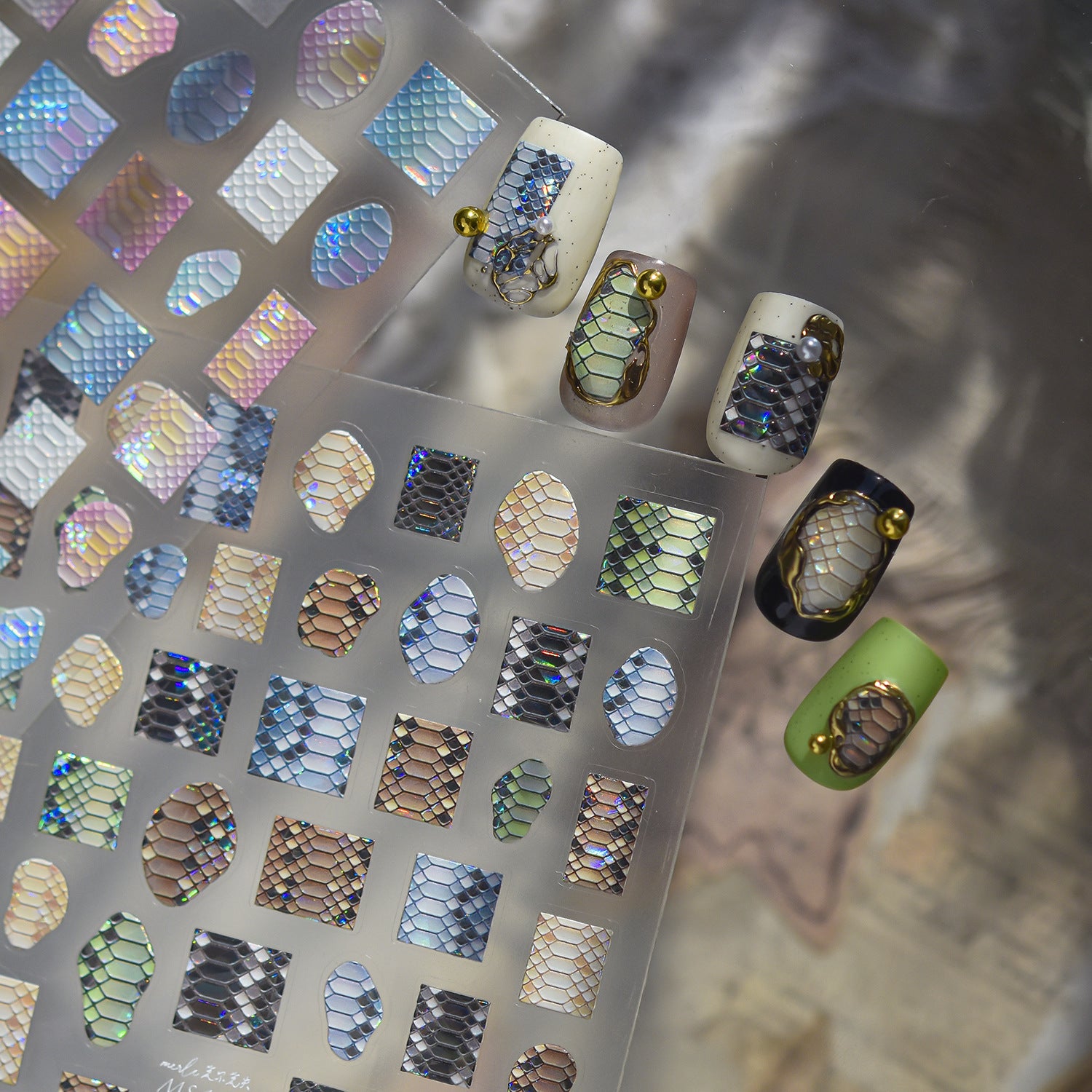 Aurora 3D Snake Print Nail Stickers 1054