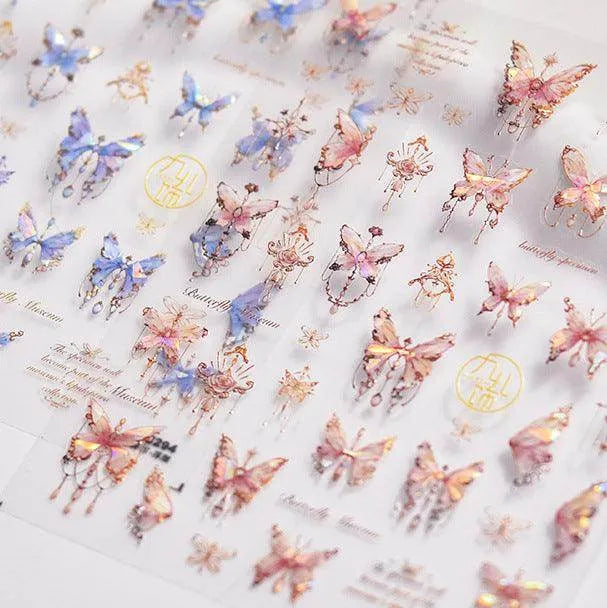 Aurora Butterfly Nail Art Stickers Adhesive Embossed Butterfly Lace Sticker Decals