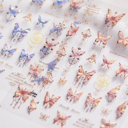 Aurora Butterfly Nail Art Stickers Adhesive Embossed Butterfly Lace Sticker Decals