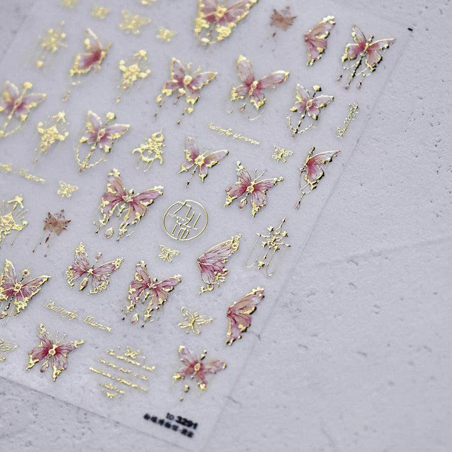 Aurora Butterfly Nail Art Stickers Adhesive Embossed Butterfly Lace Sticker Decals
