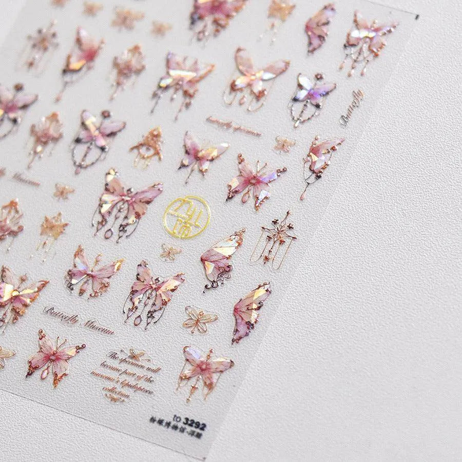 Aurora Butterfly Nail Art Stickers Adhesive Embossed Butterfly Lace Sticker Decals