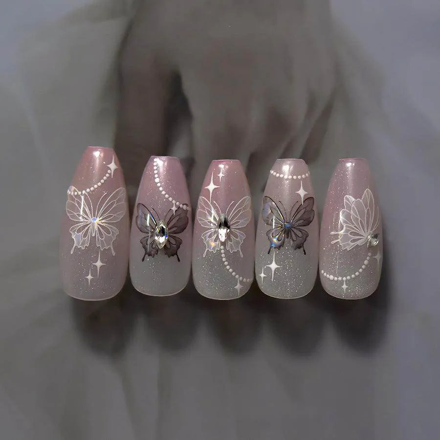 Aurora Butterfly Nail Art Stickers With Beads Shell Light Butterfly Wings Adhesive Sticker Decals to4042 