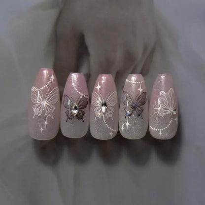 Aurora Butterfly Nail Art Stickers With Beads Shell Light Butterfly Wings Adhesive Sticker Decals to4042 