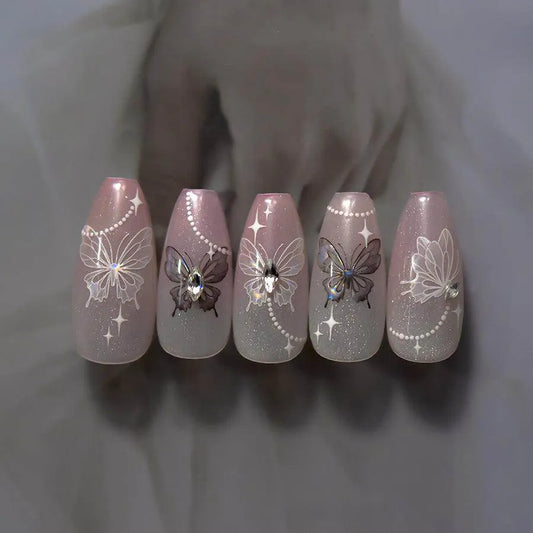 Aurora Butterfly Nail Art Stickers With Beads Shell Light Butterfly Wings Adhesive Sticker Decals to4042 