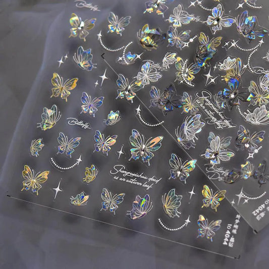 Aurora Butterfly Nail Art Stickers With Beads Shell Light Butterfly Wings Adhesive Sticker Decals to4042 