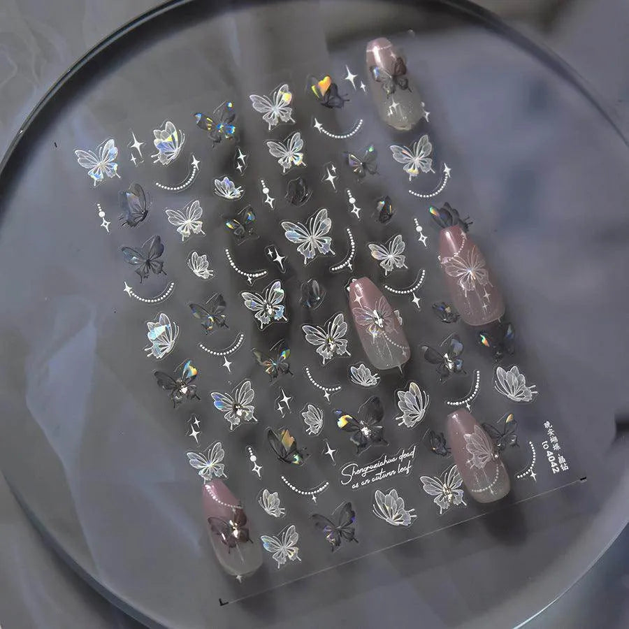 Aurora Butterfly Nail Art Stickers With Beads Shell Light Butterfly Wings Adhesive Sticker Decals to4042 