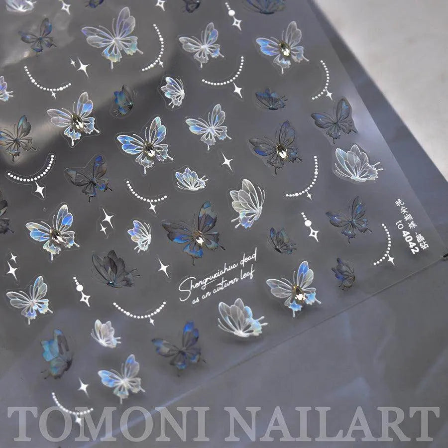 Aurora Butterfly Nail Art Stickers With Beads Shell Light Butterfly Wings Adhesive Sticker Decals to4042 