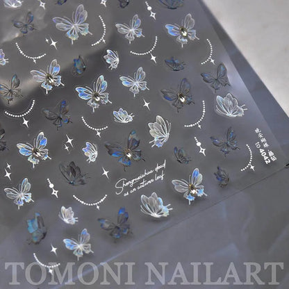 Aurora Butterfly Nail Art Stickers With Beads Shell Light Butterfly Wings Adhesive Sticker Decals to4042 