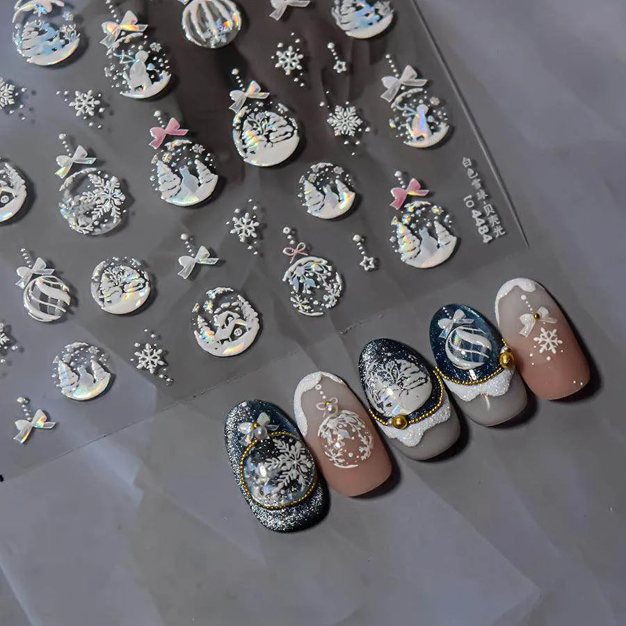 Aurora Crystal Ball Nail Art Stickers Snowball 3D Adhesive Embossed Sticker Decals to4483