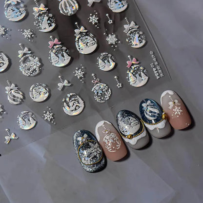 Aurora Crystal Ball Nail Art Stickers Snowball 3D Adhesive Embossed Sticker Decals to4483