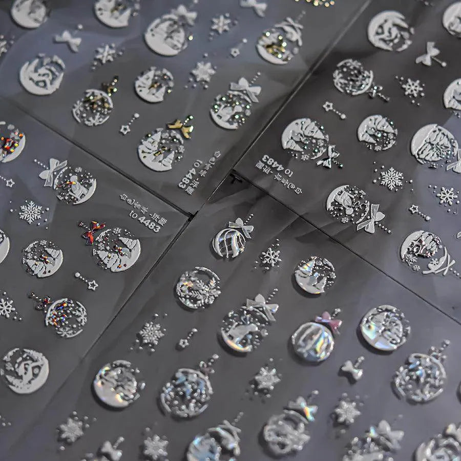 Aurora Crystal Ball Nail Art Stickers Snowball 3D Adhesive Embossed Sticker Decals to4483