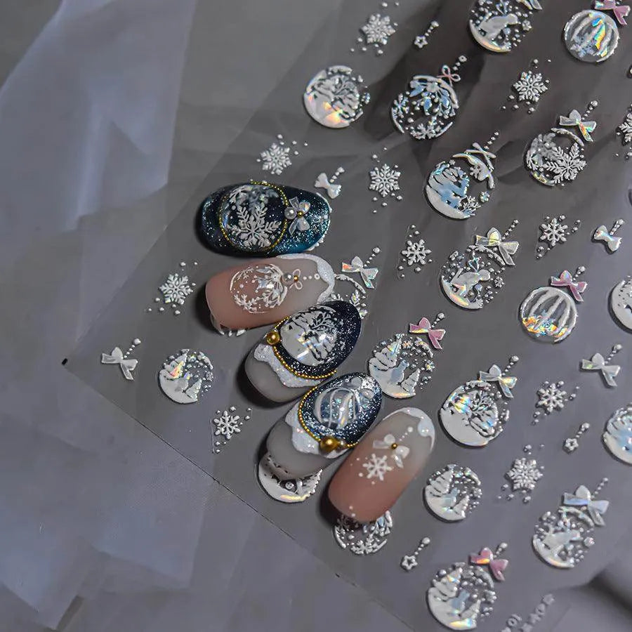 Aurora Crystal Ball Nail Art Stickers Snowball 3D Adhesive Embossed Sticker Decals to4483