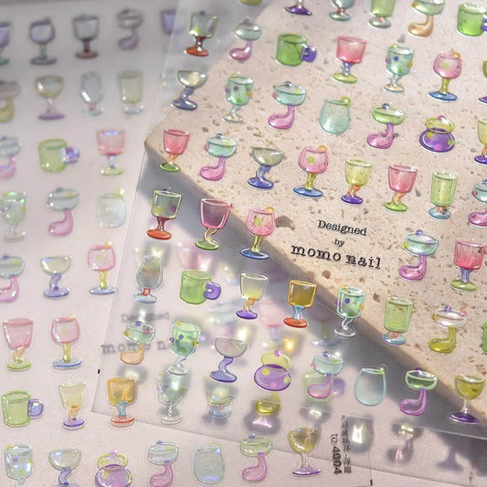 Aurora Glass Cup Nail Art Stickers Adhesive Glaze Wine Cup Sticker Decals to4003