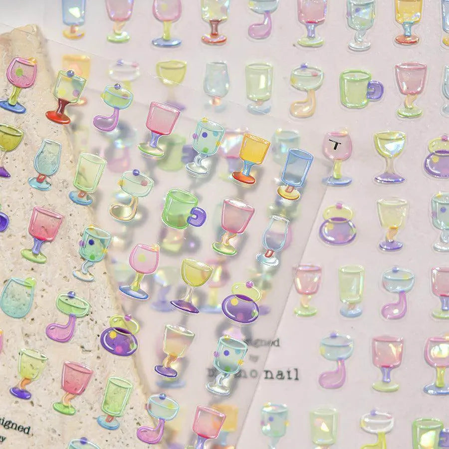 Aurora Glass Cup Nail Art Stickers Adhesive Glaze Wine Cup Sticker Decals to4003
