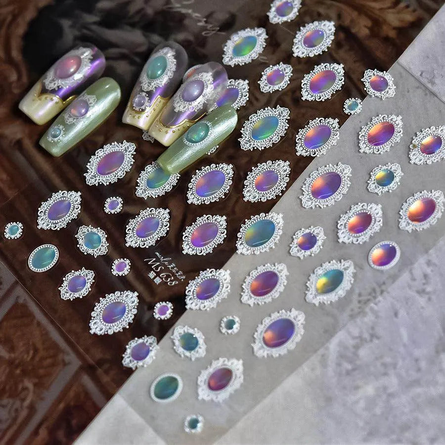 Aurora Jelly Album Nail Art Stickers Aurora Light Adhesive Embossed Sticker Decals 