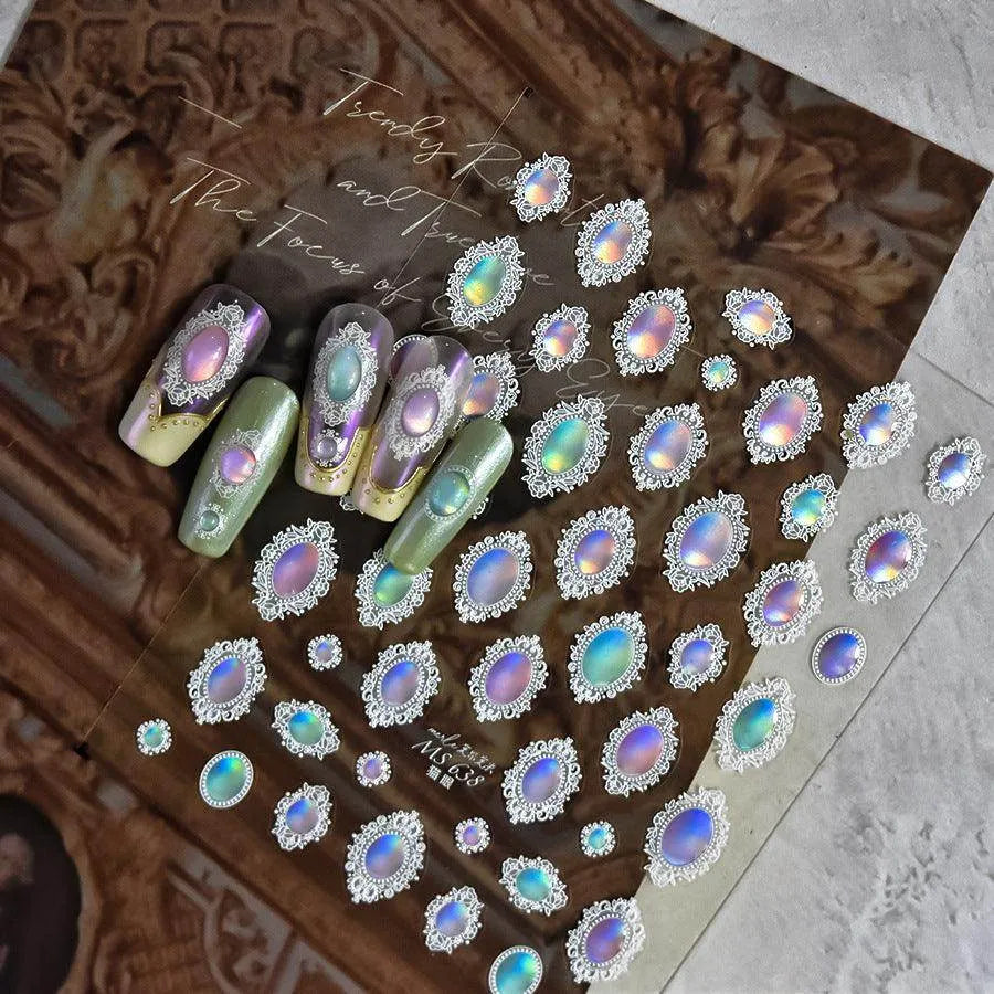 Aurora Jelly Album Nail Art Stickers Aurora Light Adhesive Embossed Sticker Decals 