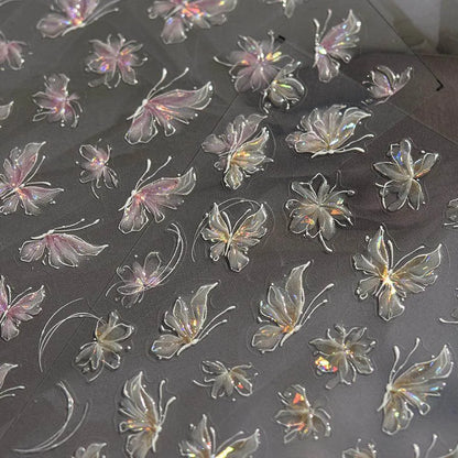 Aurora Light Butterfly Nail Art Stickers Adhesive Embossed Pink Wing Design Sticker Decals MS533