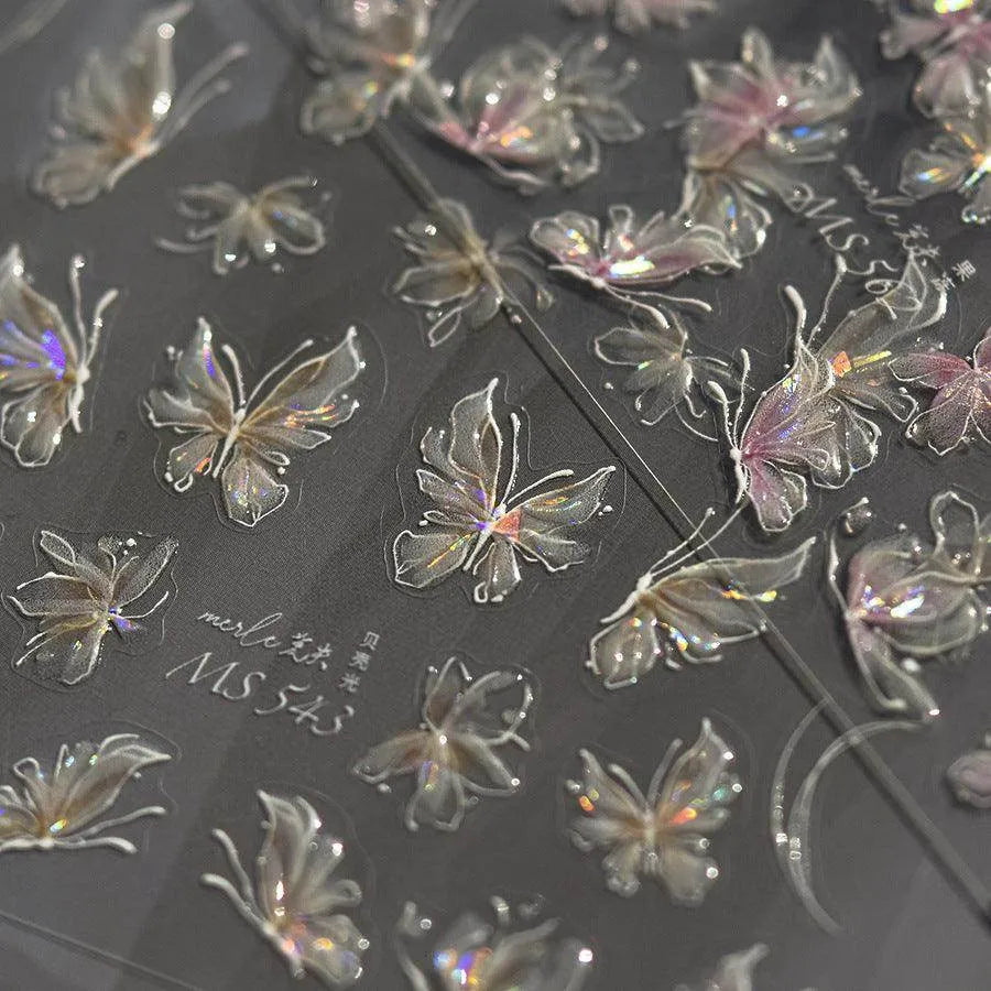 Aurora Light Butterfly Nail Art Stickers Adhesive Embossed Pink Wing Design Sticker Decals MS533