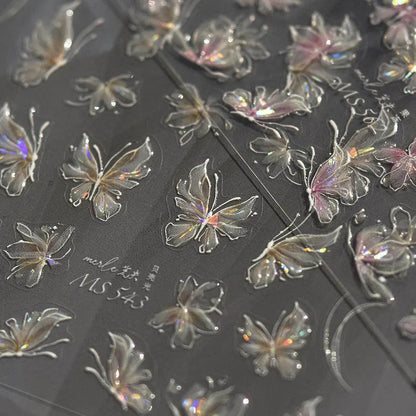 Aurora Light Butterfly Nail Art Stickers Adhesive Embossed Pink Wing Design Sticker Decals MS533