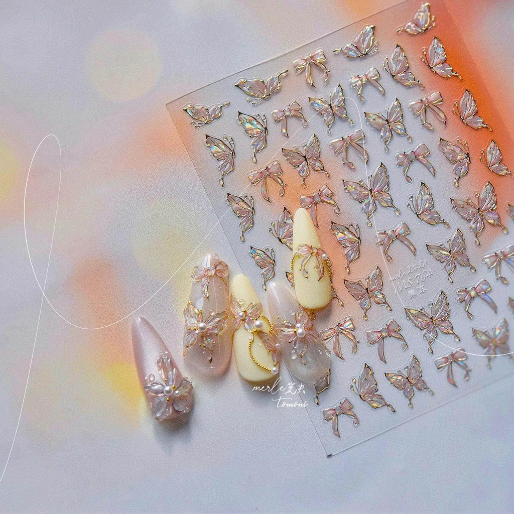 Aurora Light Butterfly Nail Art Stickers Adhesive Embossed Wings Sticker Decals