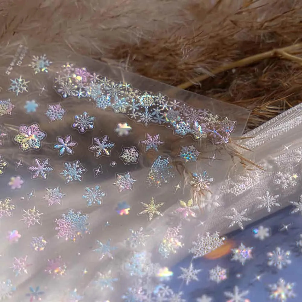 Aurora Light Snowflake Nail Art Stickers Adhesive Embossed Winter Snow Sticker Decals 