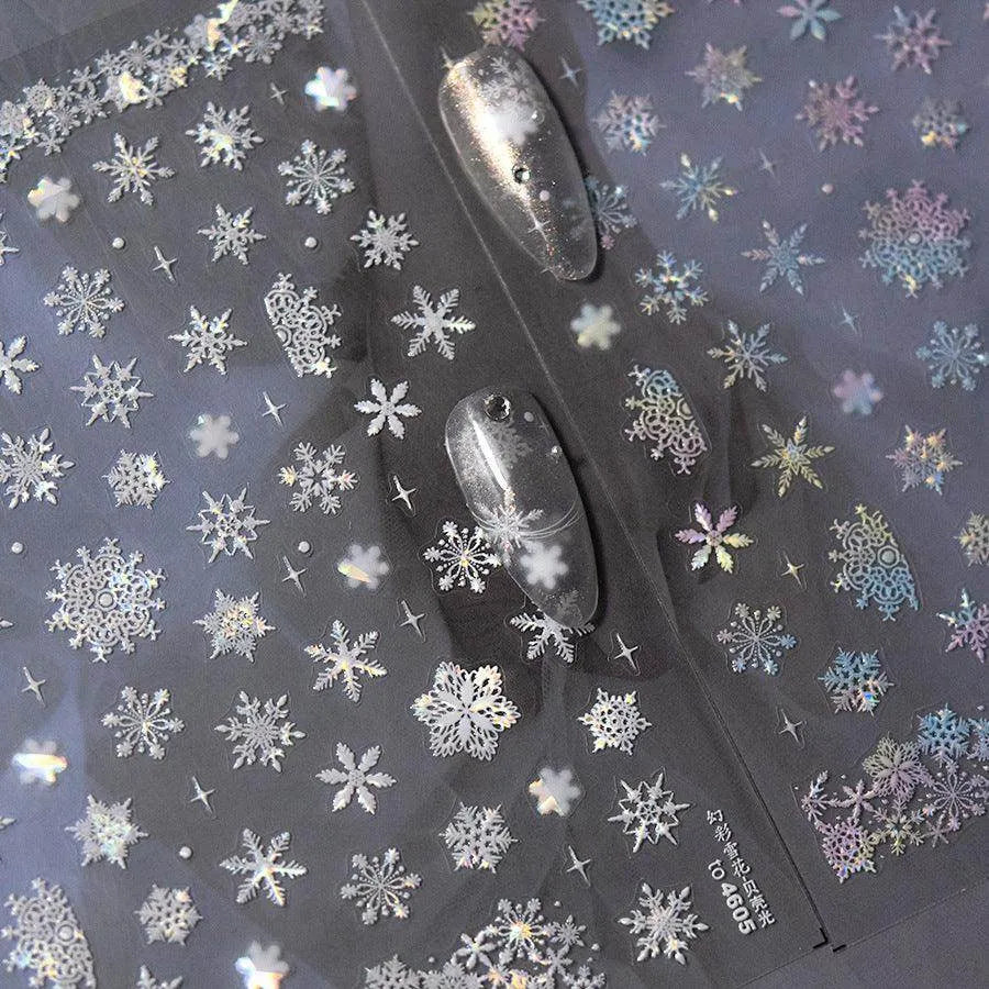 Aurora Light Snowflake Nail Art Stickers Adhesive Embossed Winter Snow Sticker Decals 