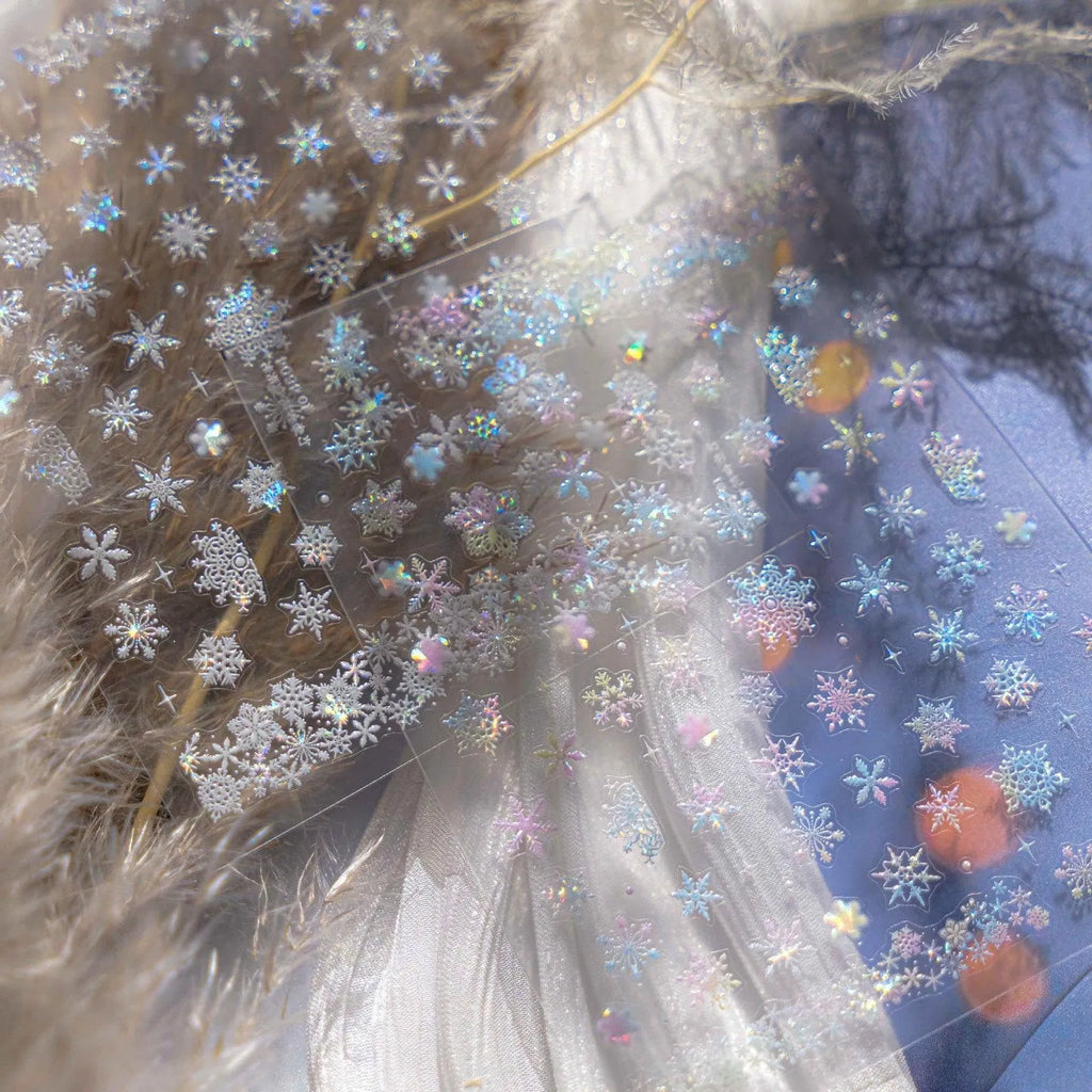 Aurora Light Snowflake Nail Art Stickers Adhesive Embossed Winter Snow Sticker Decals 