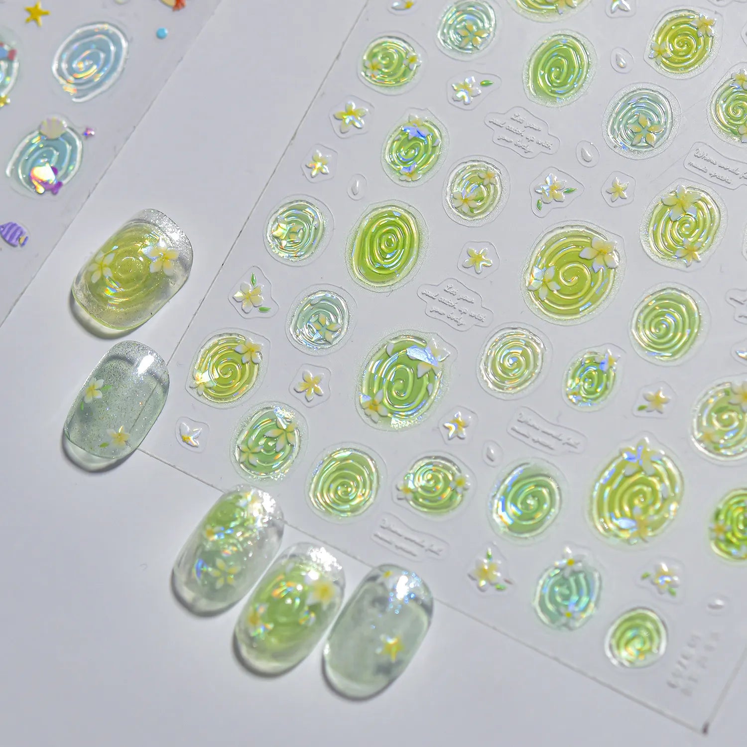 Aurora Ocean Swirls Nail Stickers | Y2K Mermaid Shell Decals