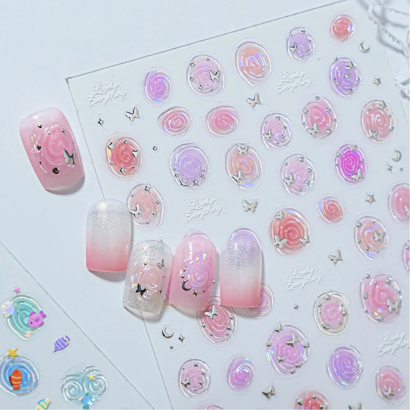 Aurora Ocean Swirls Nail Stickers | Y2K Mermaid Shell Decals