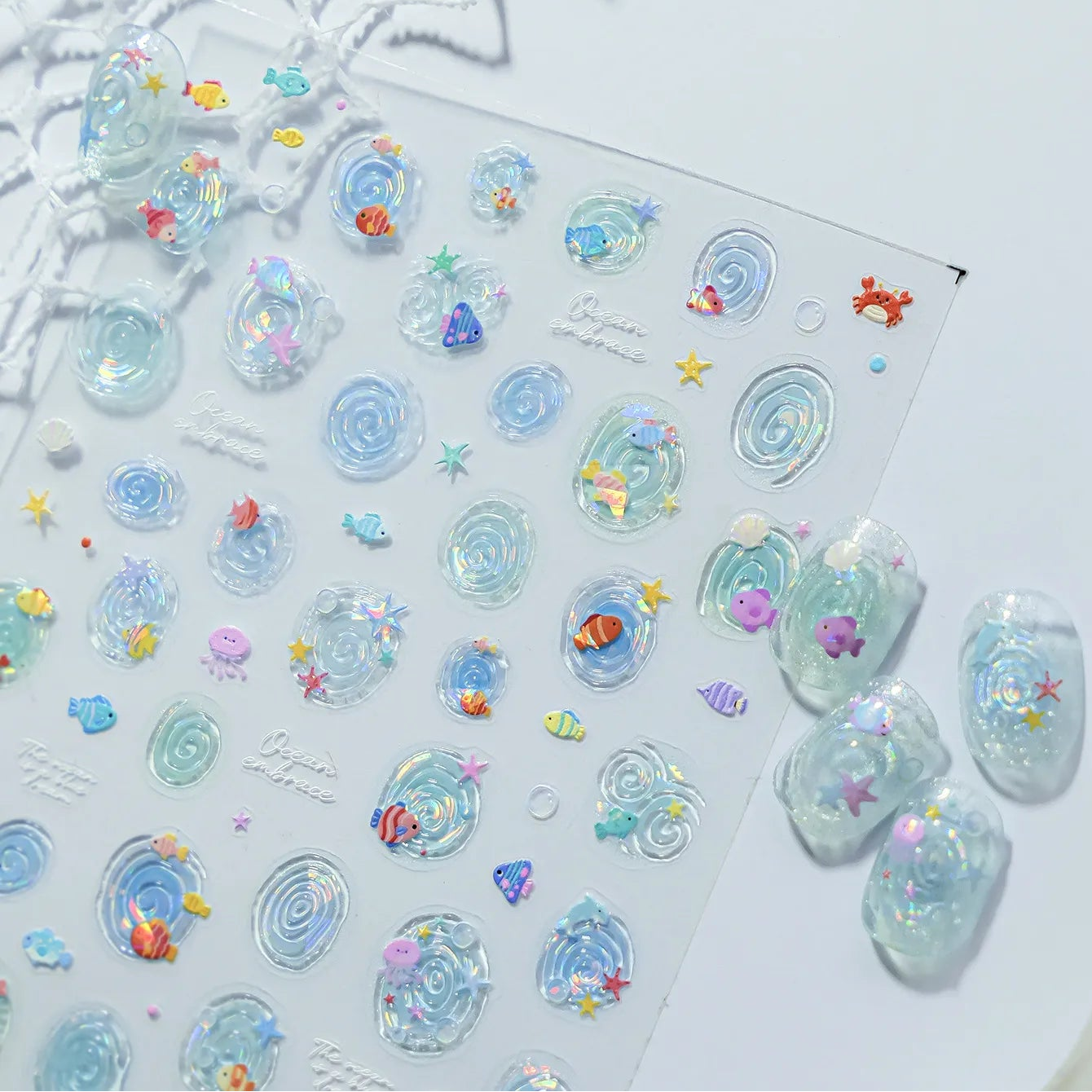 Aurora Ocean Swirls Nail Stickers | Y2K Mermaid Shell Decals