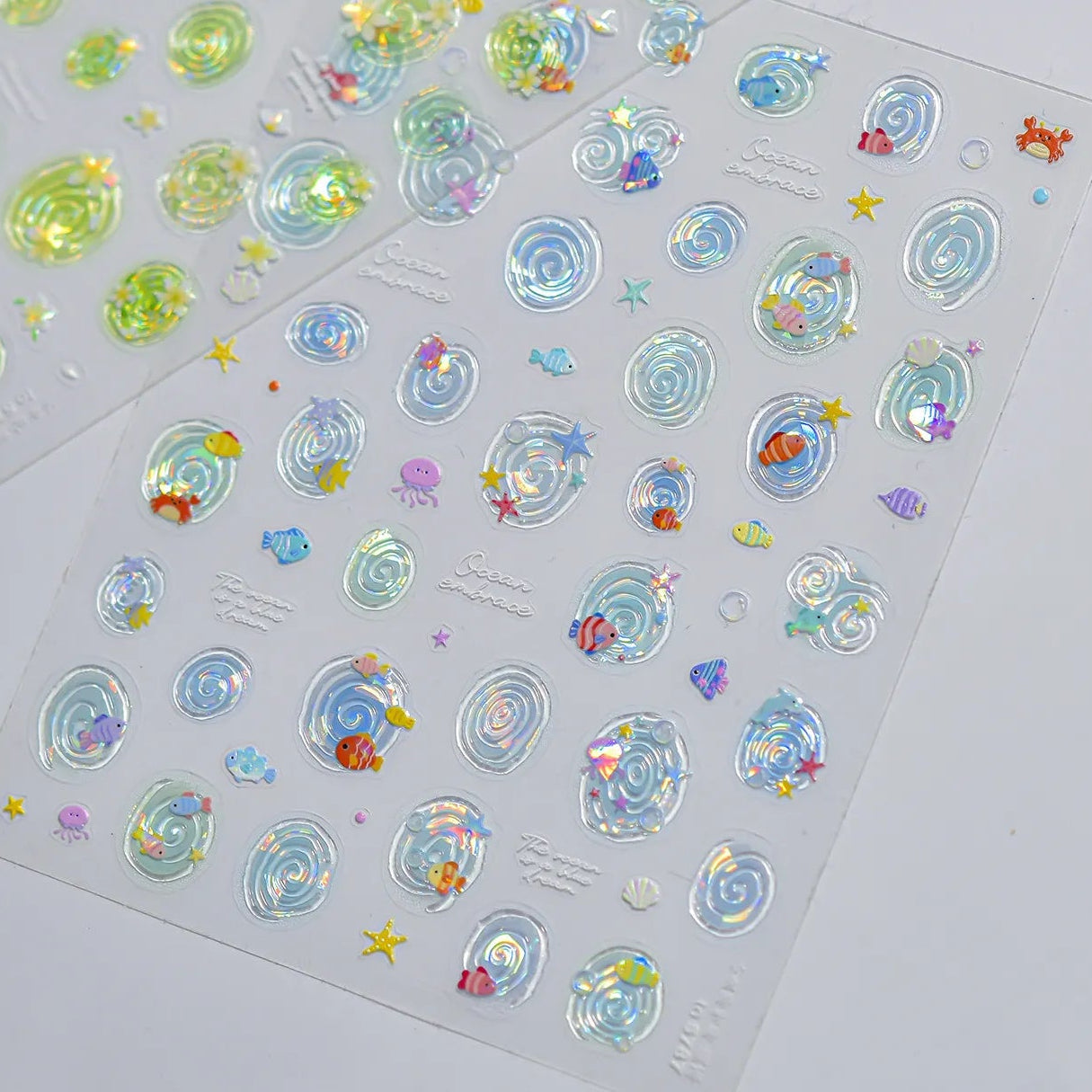 Aurora Ocean Swirls Nail Stickers | Y2K Mermaid Shell Decals