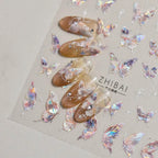 Aurora Shell Light Butterfly Nail Art Stickers 5D Embossed Pink Wings Sticker Decals Accessories to3638