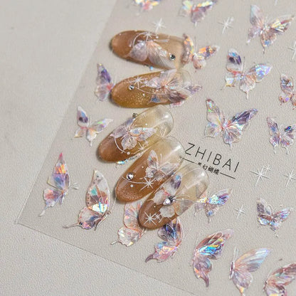 Aurora Shell Light Butterfly Nail Art Stickers 5D Embossed Pink Wings Sticker Decals Accessories to3638